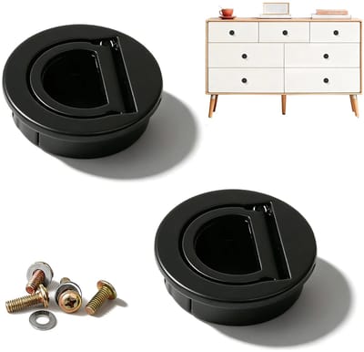 Dailygoods- Handgrepen Zwart - 2 Stuks - Zinklegering - Ronde Inlaatgreep - Sterk en Corrosiebestendig - Eenvoudig te Installeren - Meubelgrepen