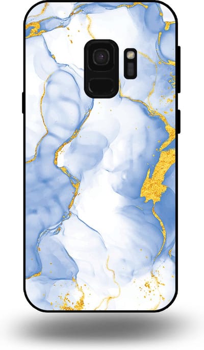Smartphonica Telefoonhoesje Geschikt voor Samsung Galaxy S9 met Lichtblauw Goud Marmer Opdruk - TPU Backcover Case Lightblue Gold Marble Design geschikt voor Samsung Galaxy S9