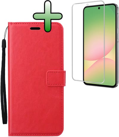 Hoesje Met Screenprotector - Geschikt voor Samsung Galaxy A56 - Luxe Pasjeshouder - Bookcase Portemonee - Flip Case - Kunstleer Book Case - Flipcase - Book Cover - Walletcase - Portemonneehoes - Rood