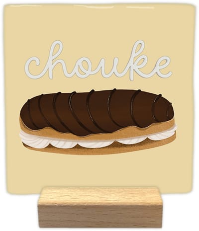 Chouke - Keramische decoratie tegel - incl. houten presenteerblok