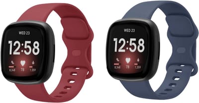 Strap-it Bundel – 2x Siliconen Horlogebandjes geschikt voor Fitbit Versa 3/4 & Sense/Sense 2 (Donkerblauw & Wijnrood, Maat L)