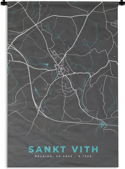 Wandkleed - Wanddoek - Plattegrond – Sankt Vith – Blauw – Stadskaart - Kaart - België - 120x180 cm - Wandtapijt