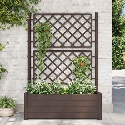 vidaXL - Plantenbak - met - latwerk - 100x43x142 - cm - PP - mokka