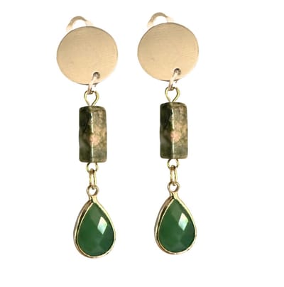 Clip oorbellen -Groen -goudkleurig -natuursteen- Geen gaatje- Charme Bijoux