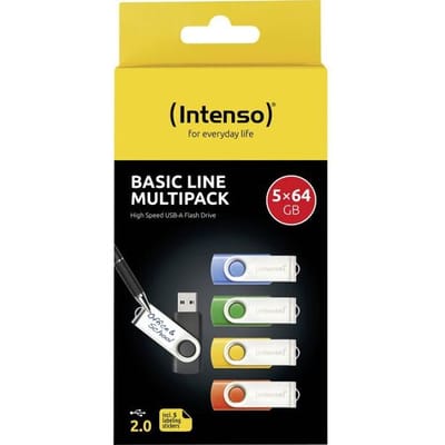 Intenso USB-Stick 5er Pack Basic Line 5 x 64 GB USB-stick 64 GB Geel, Groen, Blauw, Oranje, Zwart 3503595 USB-A 2.0