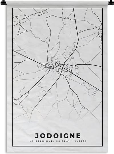 Wandkleed - Wanddoek - Stadskaart – Zwart Wit - Kaart – Jodoigne – België – Plattegrond - 120x180 cm - Wandtapijt