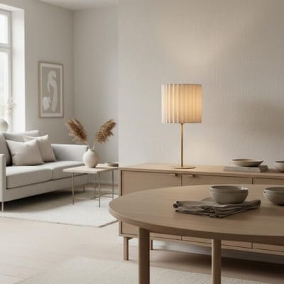 LUSENZ Selyra led tafellamp met kap 40 cm - Scandinavisch Design - Bureaulamp - Beige voet - Linnen kap - E27 fitting - Met aan/uit schakelaar
