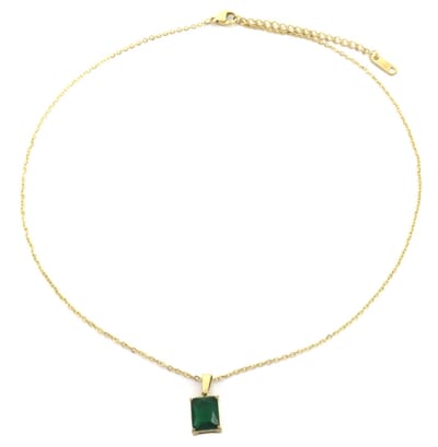 Ketting met Zirkonia - RVS - Lengte 39-44 cm - Goudkleurig en Groen