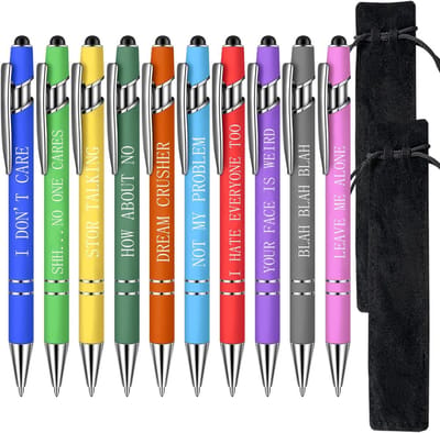 Dailygoody - Balpennen met Inspirerende Citaten - Kantooraccessoires - Zwarte inkt - Fluwelen Zakjes - Perfect voor Studenten - 10 Stuks