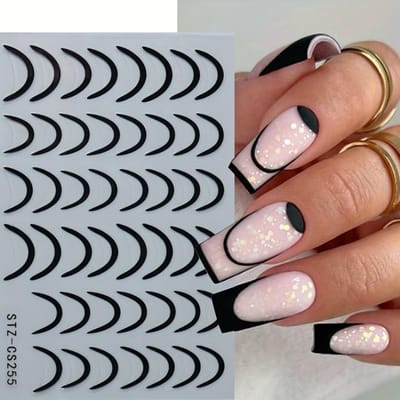 3D eenvoudige Franse tips nagelstickers zilveren gouden metalen strepen lijn decals gebogen nagels kunst sliders manicure decoratie