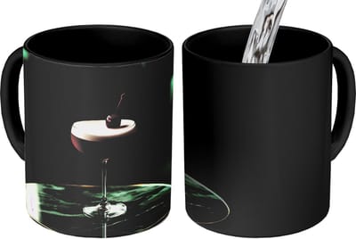 Magische Mok - Foto op Warmte Mokken - Koffiemok - Kers - Cocktail - Rood - Marmer print - Magic Mok - Beker - 350 ML - Theemok