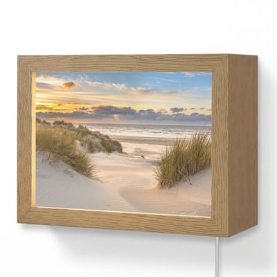 Wandlamp 20x15 cm - Oplaadbaar - Strand - Duin - Gras - Zonsondergang - Zee - Wandlampen binnen woonkamer - Slaapkamer lamp met kabel - Decoratieve nachtlamp - Vloerlamp snoer