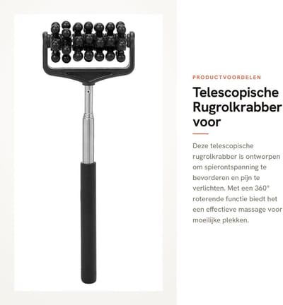 Dailygoods- Rugkrabber Telescopisch - 360° Roterend - Verstelbaar - Massage Apparaat - Spierontspanning - Hout/Rubber Deeltjesmassage - Massageapparaat