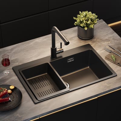SOFETIY MAX Granieten Spoelbakken (70*45 cm) - Spoelbak Keuken Zwart - Wasbak Keuken Met Waterafvoersysteem en Afdruiprek