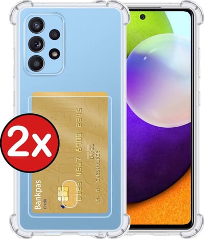 Hoesje - 2 Stuks - Geschikt voor Samsung Galaxy A52 - Met Pashouder en Kaarthouder - Telefoon Hoes Shockproof - Back Cover - Siliconen Case - Shock Proof - Pasjes Houder - Telefoonhoes - Transparant