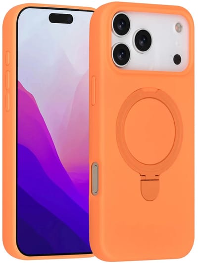 Backcover Hoesje Geschikt voor: iPhone 17 Pro Max Volledig Dekkende Schokbestendige Siliconen Backcover met Ringstandaard – 360° Bescherming - Tangerine Orange