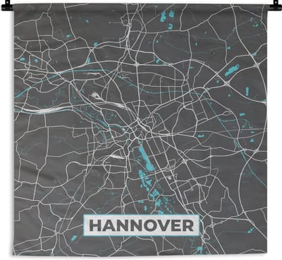 Wandkleed - Wanddoek - Blauw – Duitsland – Plattegrond – Stadskaart – Kaart – Hannover - 180x180 cm - Wandtapijt