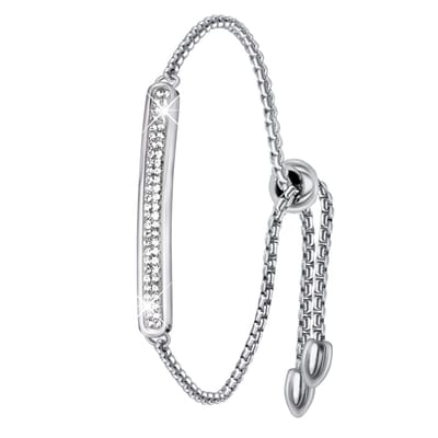Lucardi Dames Plaatarmband wit kristal - Staal - Armband met hanger - Cadeau - 26 cm - Zilverkleurig