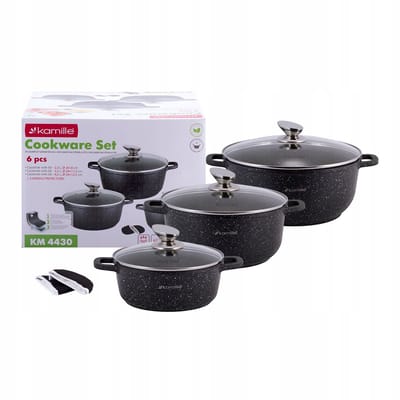 Kamille Pannenset 6 Delig - Aluminium met Marmercoating - Inductie