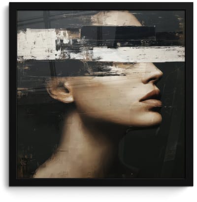 Poster in lijst - Fotolijst 40x40 cm - Posters - Gezicht - Vrouw - Zwart - Abstract - Posterlijst zwart - Decoratie - Wanddecoratie woonkamer - Muurdecoratie slaapkamer