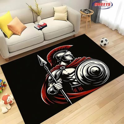 Spartaanse Gladiator Logo Tapijt 3D HD Gedrukt voor Woonkamer Slaapkamer Mat Bank Deurmat Vloerkleed Antislip Decor Duurzame Mat Cadeau 40x60cm (16x24in)