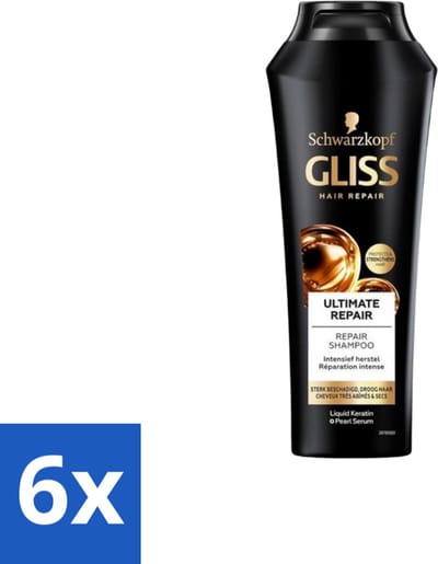 6 x Gliss Kur – Shampoo – Ultimate Repair – 250 ml - Herstel Haar - Beschadigd Haar - Droog Haar - Breekbaar Haar - Keratine Shampoo