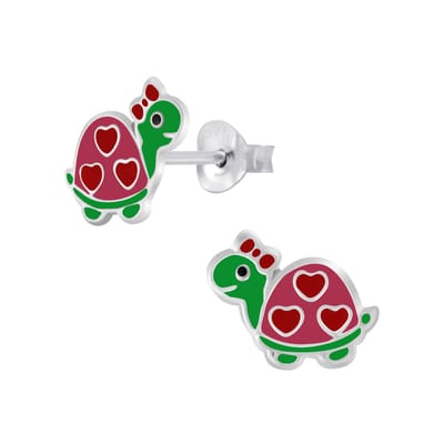 zilveren schildpad met hartjes kinderoorbellen | turtle heart oorknopjes Meisje Zilver | Zilverana | Sterling 925 Silver