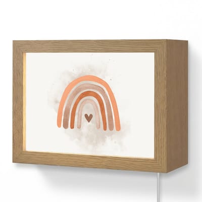 Wandlamp 20x15 cm - Oplaadbaar - Regenboog - Roze - Pastel kleuren - Hartje - Wandlampen binnen woonkamer - Slaapkamer lamp met kabel - Decoratieve nachtlamp - Vloerlamp snoer