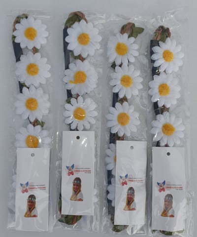 4 bloemenhaarbandjes - Wit - Hippie/ Flower Power