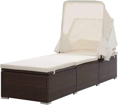 Ligbed met Luifel - Zonnebed Tuinstoel - Ontspannen in de tuin - Verstelbare standen - 195 x 61.5 cm - Bruin