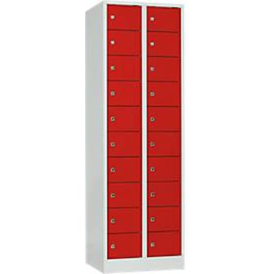 Lockerkast, plaatstaal, deuraanslag rechts, cilinderslot, 20 vakken, B 600 x H 1800 mm, lichtgrijs RAL 7035/vuurrood RAL 3000