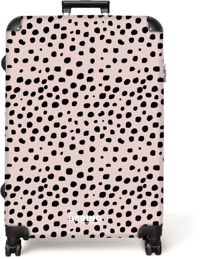 NoBoringSuitcases.com® - Koffer groot - Reiskoffer lichtgewicht - Dalmatiërpatroon op zachtroze - Rolkoffer met 4 wielen - Grote trolley XL - 98 liter bagage