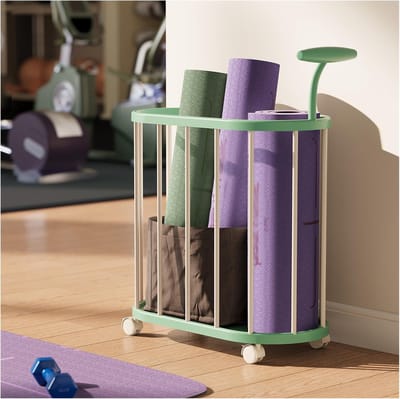 Opbergrek Fitnessapparatuur - Sport Organizer - Opgeruimd Sporten - Met Verplaatsbare Wielen - 58 x 29 x 72 cm - Groen