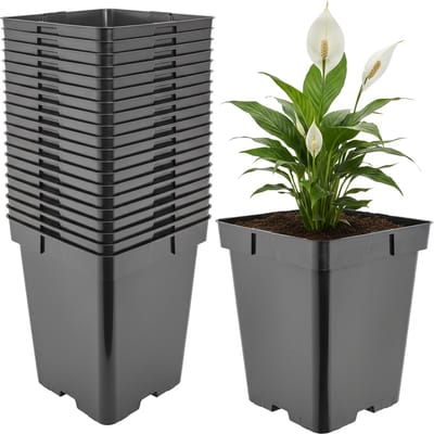 Garronda Set van 20 hoge vierkante kunststof kweekpotten met drainagegaten voor tuin (Zwart, 18 x 18 x 21,5 cm (5L)) GD-KW-HS