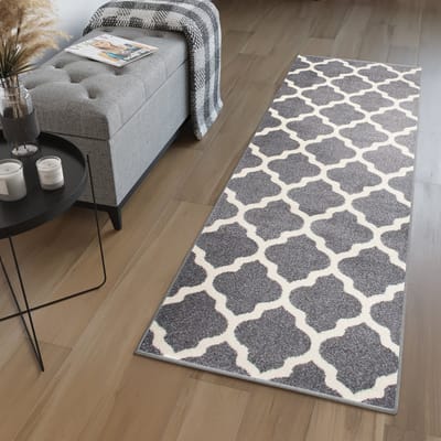 Tapiso Maroko Tapijt Loper Grijs Wit Marokkaanse Trellis Woonkamer Slaapkamer Hal Maat - 70x100