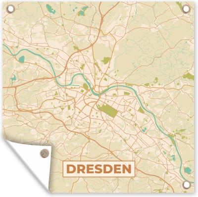 Tuin poster Plattegrond - Dresden - Vintage - Kaart - Stadskaart - 200x200 cm - Tuindoek