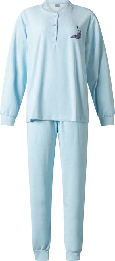 Lunatex - warme dames pyjama badstof 124206 - blauw - maat XXL