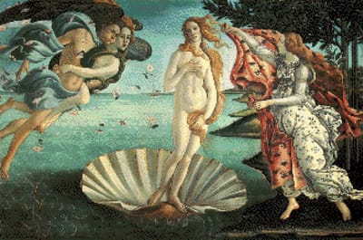 MyHobby Borduurpakket – Geboorte van Venus van Botticelli 60×40 cm - Aida borduurstof 5,5 kruisjes/cm (14 count) - Telpatroon - Borduurgaren - Borduurnaald - Handleiding - Voor Beginners & Gevorderden - Complete borduurset