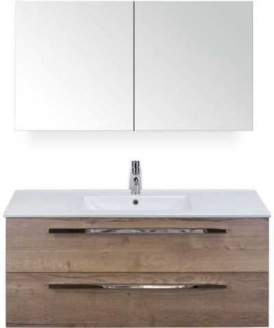 Seville Badmeubelset 120 cm - 2 Laden Tabacco - Wastafel Enjoy Enkel met Spiegelkast