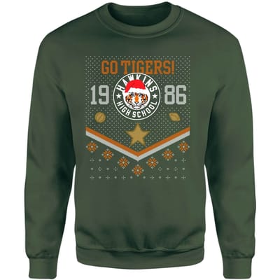 Stranger Things Christmas Go Tigers! Christmas Jumper - Green - XL
