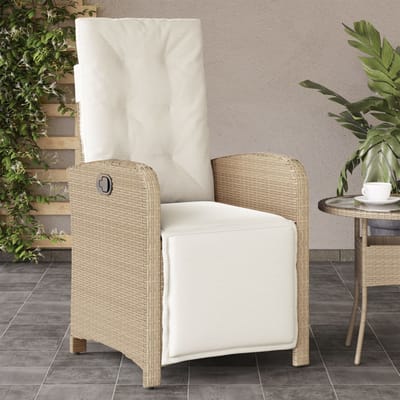 vidaXL - Tuinstoelen - 2 - st - verstelbaar - met - voetensteun - poly - rattan - beige