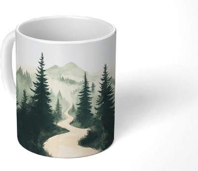 Mok - Koffiemok - Pad - Bomen - Bos - Illustratie - Mokken - 350 ML - Beker - Koffiemokken - Theemok