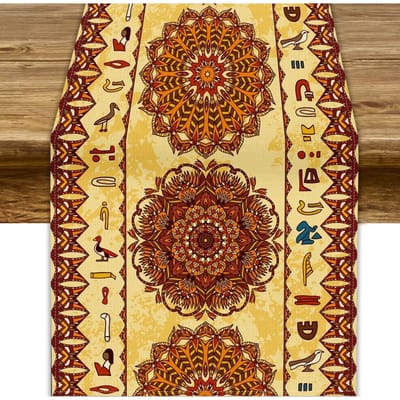 Aztec Ethnique Oriental Géométrique Lin Chemin de Table Écharpe de Commode Décor Navajo Orange Rouge Imprimé Chemins de Table Décorations de Maison 150x33cm brown
