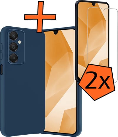 Hoes - Met 2x Screenprotector - Geschikt voor Samsung Galaxy A16 - Sterk & Shockproof - Back Cover - Siliconen Case - Telefoon Hoes - Donkerblauw