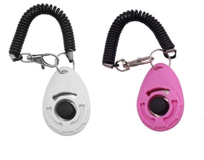 2-delige clicker voor huisdierentraining - trainingsapparaat voor honden - clicker voor hondentraining - trainingstool voor honden - met elastisch koord - voor honden - wit, roze