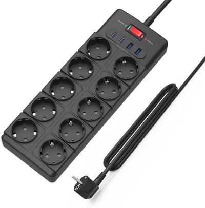 VELTRR® Stekkerdoos met USB - Verdeelstekker - Stopcontact Splitter - Zwart