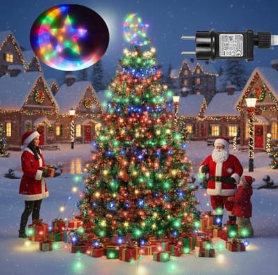 MUPOO Kerstboomverlichting-Kerstboom voor buiten met sterren en manen kleurrijk IP44 3.82 Meter 350LEDS - 9 Strengen Kerstversiering Lichtsnoer-Timer-8 Modi-Geheugenmodus-voor boomverlichting buiten-binnen