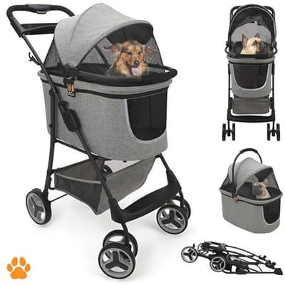 Huisdierenbuggy - Wandelwagen mand - Comfortabel reizen - Afneembare mand - Tot 15 kg - Mottled grey