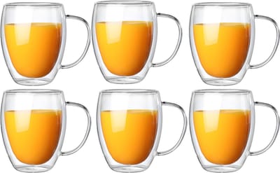 Dubbelwandige Glazen met Oor - 6 Stuks - 350ml - Koffieglazen - Theeglazen - Cappuccino Glazen