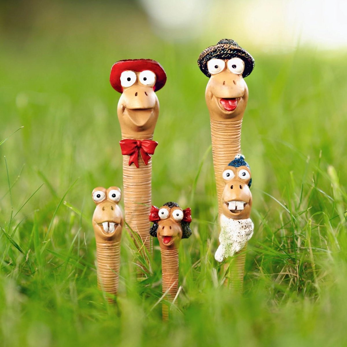 Worm Tuin Ornamenten - Decoratie Set - Tuin Opfleuren - Weerbestendige Hars - Set van 5 - Multicolor